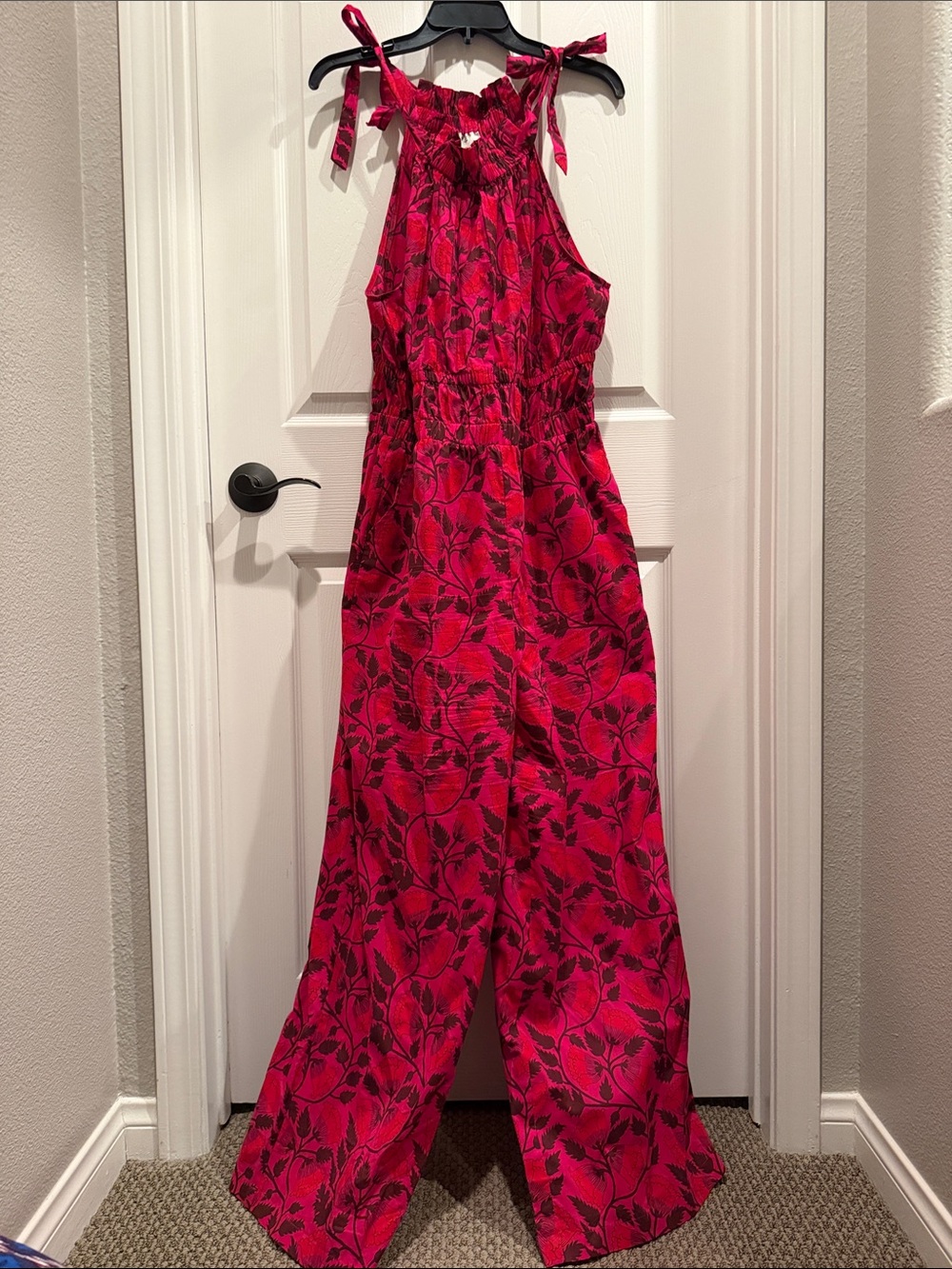 Red Floral Tie-Strap Wide-Leg Jumpsuit